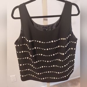 Nipon Boutique Black Sleeveless Pearl-Embellished Top